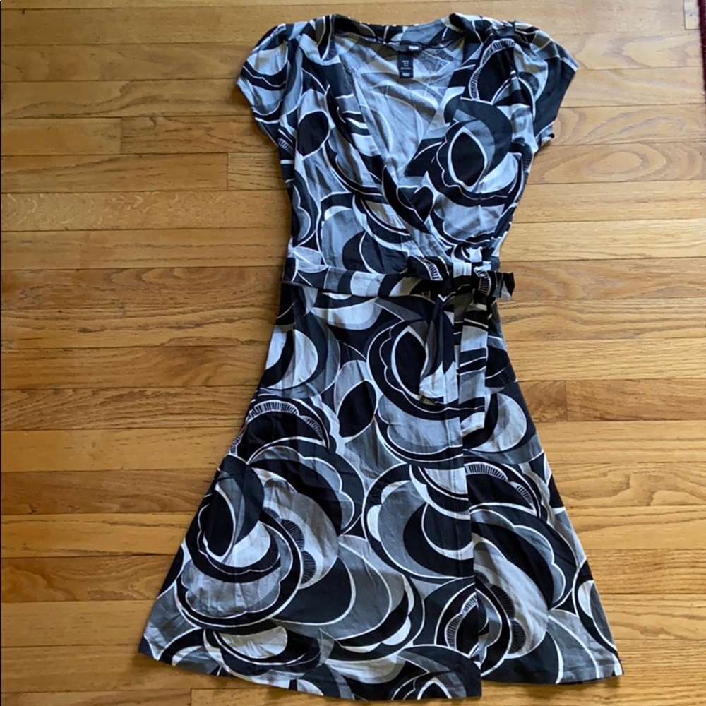 Gray white and black wrap dress